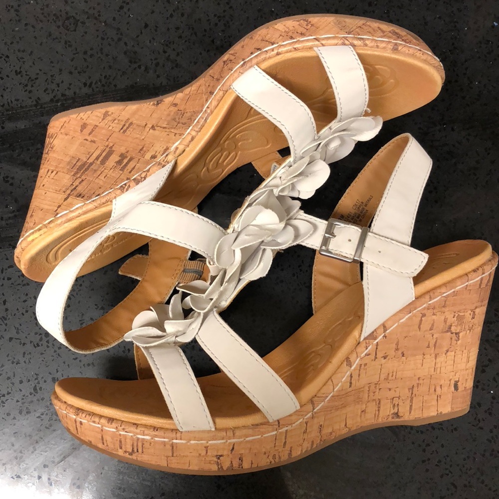 B.O.C. White & Cork Wedge Sandals